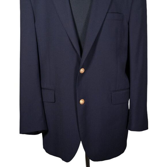 Jos. A. Bank Mens Blazer Blue 100% Wool Gold 2 Button Suit Jacket Sport Coat 44L - Picture 6 of 8